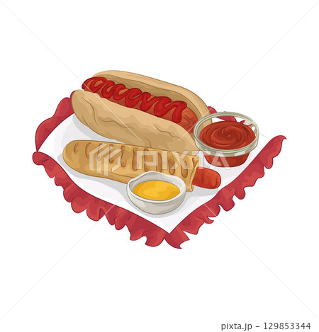 Illustration of Hotdog with Sauce 129853344