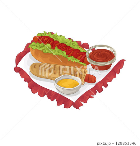 Illustration of Hotdog with Sauce Illustration of Hotdog with Sauce 129853346