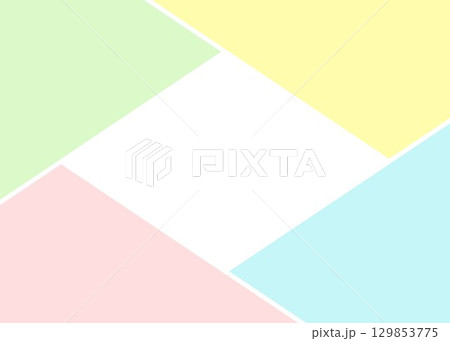 かわいいパステルカラーのフレーム枠イラスト背景　写真分割レイアウト　幾何学　三角　ひし形　横長 129853775