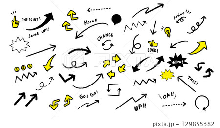 おしゃれなペン画の手書き矢印のベクターイラストセット おしゃれなペン画の手書き矢印のベクターイラストセット 129855382