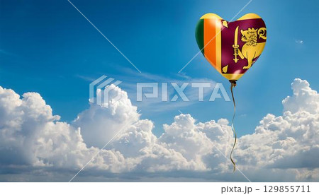 スリランカの国旗のハート型の風船と青空 129855711