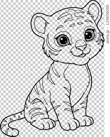 cartoon baby tiger outline for coloring 129856080