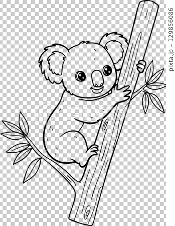 cute koala with leaves 129856086