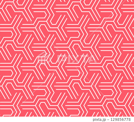 Abstract geometric pattern with stripes, lines. Seamless vector background. White and pink ornament. Simple lattice graphic design Abstract geometric pattern with stripes, lines. Seamless vector background. White and pink ornament. Simple lattice graphic design 129856778