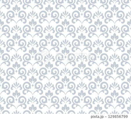 Floral pattern. Seamless vector background. Vintage wallpaper in the Baroque style. White and gray ornament for fabric, wallpaper, packaging. Ornate Damask flower illustration 129856799