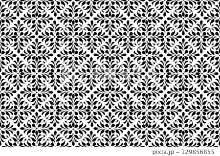 Flower geometric pattern. Seamless vector background. White and black ornament. 129856855