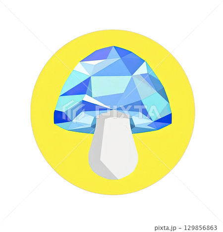 Geometric mushroom illustration shows crystal abstract digital art element against vibrant background, suggesting magical fantasy scene with cheerful whimsical feel 129856863