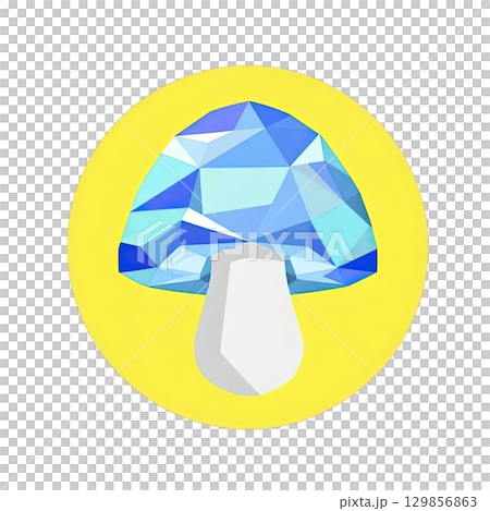 Geometric mushroom illustration shows crystal abstract digital art element against vibrant background, suggesting magical fantasy scene with cheerful whimsical feel 129856863