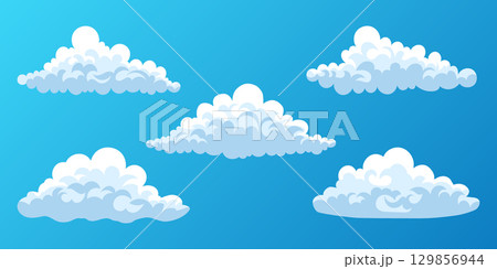 Set of fluffy and cumulus clouds in the sky Set of fluffy and cumulus clouds in the sky 129856944