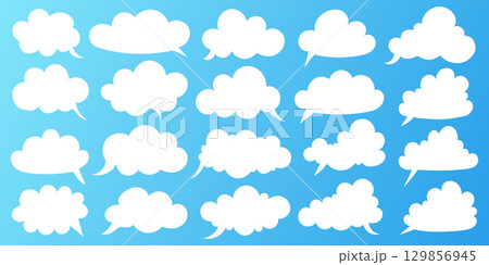 Set of empty white speech bubbles in cloud shapes  129856945