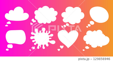 Cute set of empty white speech bubbles in cartoon 129856946