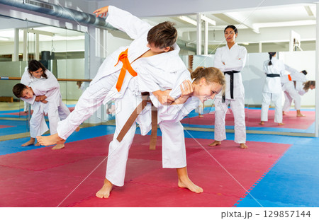 Kids training throws on aikido training 129857144