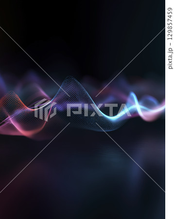 Abstract energy wave flowing lines against dark background representing digital sound or light with futuristic color gradients including purple blue and pink Abstract energy wave flowing lines against dark background representing digital sound or light with futuristic color gradients including purple blue and pink 129857459