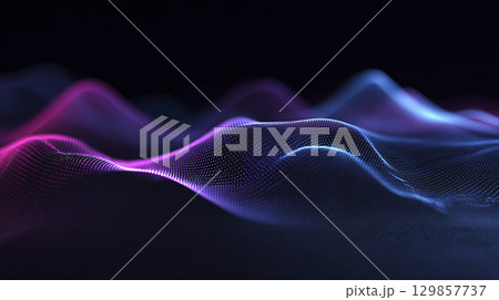 Abstract digital wave spectrum design showcases dynamic flowing form blue purple light color creating modern technology backdrop calming futuristic energy visual 129857737