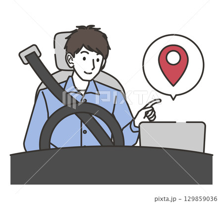 停車中にカーナビ操作（地図アイコン付き、安全） 129859036
