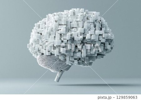 3D Cube Brain with Abstract, AI, and Intelligence. 3D Cube Brain with Abstract, AI, and Intelligence. 129859063