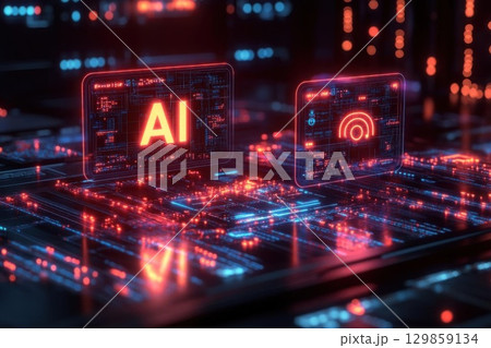 AI  IoT Technology Circuit Board. 129859134