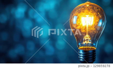 Bright Idea Glowing Light Bulb with Innovation Concept. Bright Idea Glowing Light Bulb with Innovation Concept. 129859278