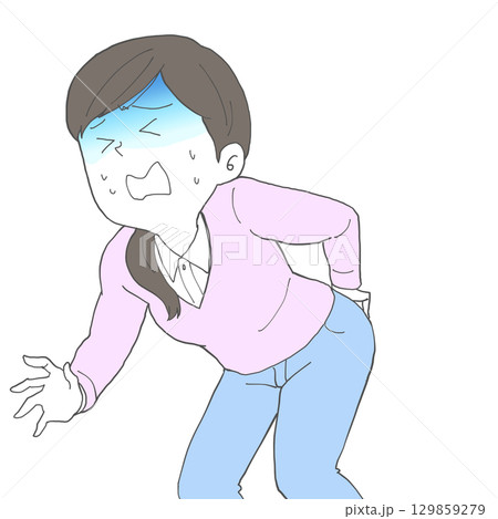 腰が痛い女性 青ざめる 腰が痛い女性 青ざめる 129859279