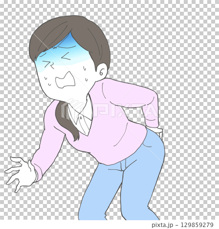 腰が痛い女性 青ざめる 腰が痛い女性 青ざめる 129859279