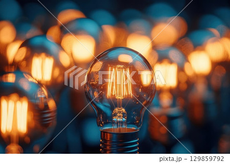 Glowing Edison Bulbs with Ideas, Innovation, and Concept. Glowing Edison Bulbs with Ideas, Innovation, and Concept. 129859792