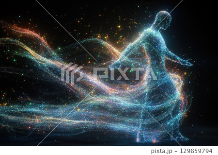Glowing Figure with Stardust Trail. Glowing Figure with Stardust Trail. 129859794