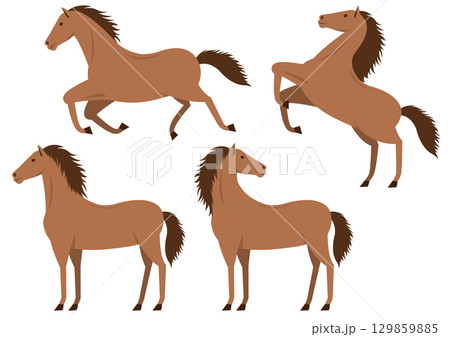 横むきの茶色の馬のイラストのセット 129859885