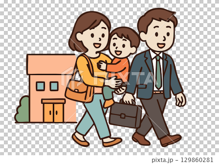 一家人一起上學或上班的插圖 129860281