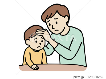 子どもの看病をする父親のイラスト 129860282
