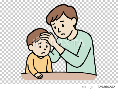 子どもの看病をする父親のイラスト 129860282