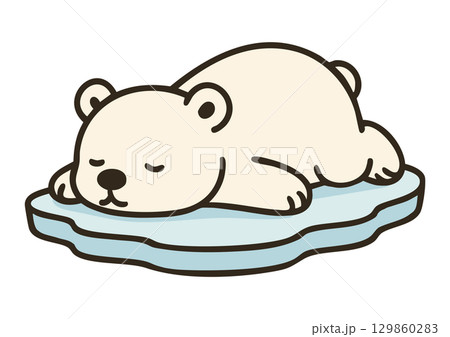 氷の上で眠るシロクマのイラスト 129860283