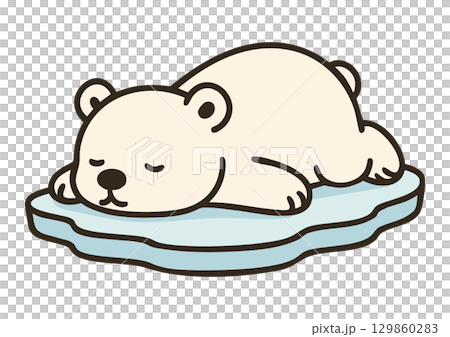 Illustration of a polar bear sleeping on ice 129860283