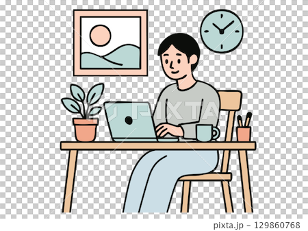 Illustration of a man working from home 129860768