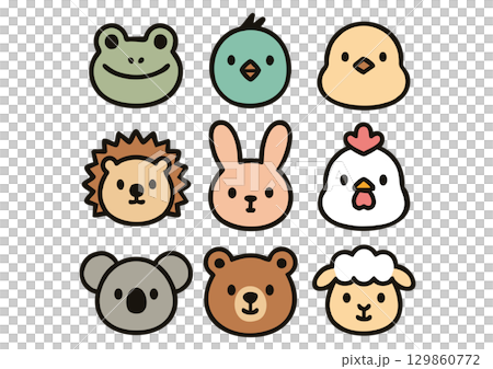 Animal face icon set including chicks and rabbits 129860772