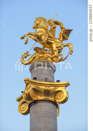 St. George Statue or Freedom Monument at Freedom square in Tbilisi, Georgia 129860817