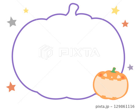 ハロウィンのかぼちゃ線画フレーム7 129861116