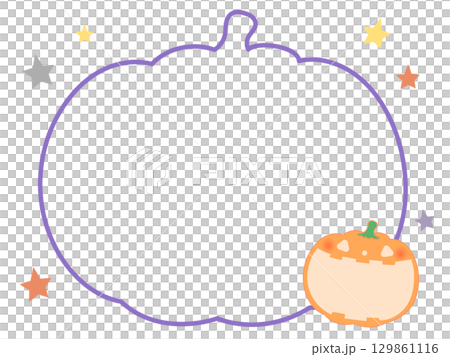 ハロウィンのかぼちゃ線画フレーム7 129861116