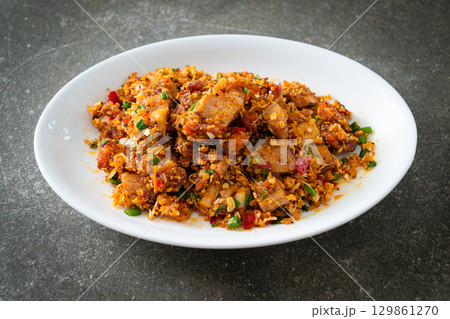 roasted crispy belly pork with salt and chili 129861270
