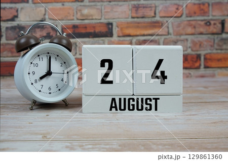 Wooden Calendar Showing the Date of August 24th. Day 24 of August month Wooden Calendar Showing the Date of August 24th. Day 24 of August month 129861360