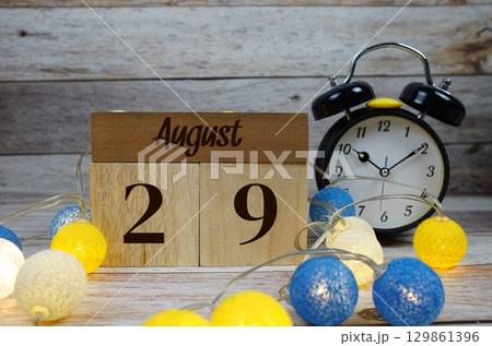 Wooden Calendar Showing the Date of August 29th. Day 29 of August month 129861396