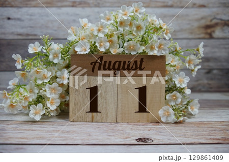 Wooden Calendar Showing the Date of August 11th. Day 11 of August month Wooden Calendar Showing the Date of August 11th. Day 11 of August month 129861409
