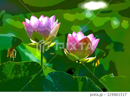 ハスの花香る癒しの窓辺 129861517