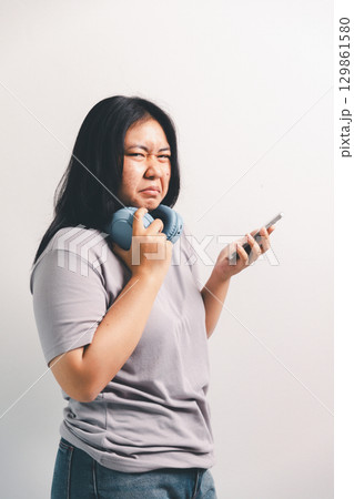 Asian girl expresses dislike, person express negative feeling, concept business complaint from customer ensuring employee satisfaction negative feedback to prevent mental strain customer dislike Asian girl expresses dislike, person express negative feeling, concept business complaint from customer ensuring employee satisfaction negative feedback to prevent mental strain customer dislike 129861580