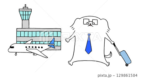 空港とビジネスパーソン風の犬 129861584