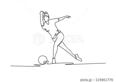 Continuous one line drawing professional female bowler in follow-through pose. Symbolizing the fluid motion, athletic grace, and poise of a player. Single line draw design vector graphic illustration Continuous one line drawing professional female bowler in follow-through pose. Symbolizing the fluid motion, athletic grace, and poise of a player. Single line draw design vector graphic illustration 129861776