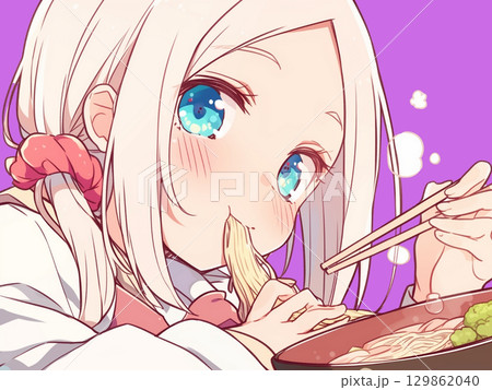 ラーメンを食べる女の子 129862040