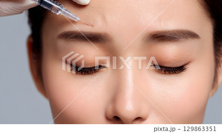 若い女性がアンチエイジングのためにヒアルロン酸とボトックス注射によるフェイスケア治療を受けている 若い女性がアンチエイジングのためにヒアルロン酸とボトックス注射によるフェイスケア治療を受けている 129863351