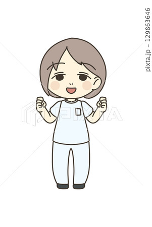 医療従事者の人物 イラスト素材 看護師 ガッツポーズ 医療従事者の人物 イラスト素材 看護師 ガッツポーズ 129863646