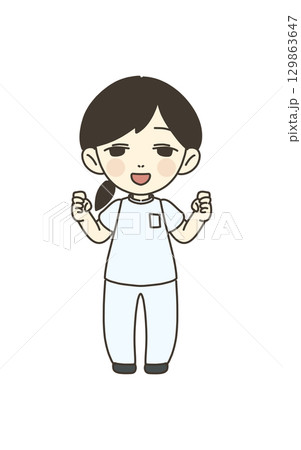 医療従事者の人物 イラスト素材 看護師 ガッツポーズ 医療従事者の人物 イラスト素材 看護師 ガッツポーズ 129863647