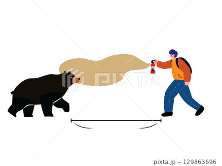 野生の熊と遭遇し熊撃退スプレーを噴射する男性 129863696